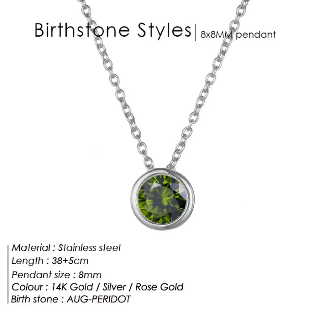 Birthstone Necklace – Stainless Steel Geometric Pendant Jewelry