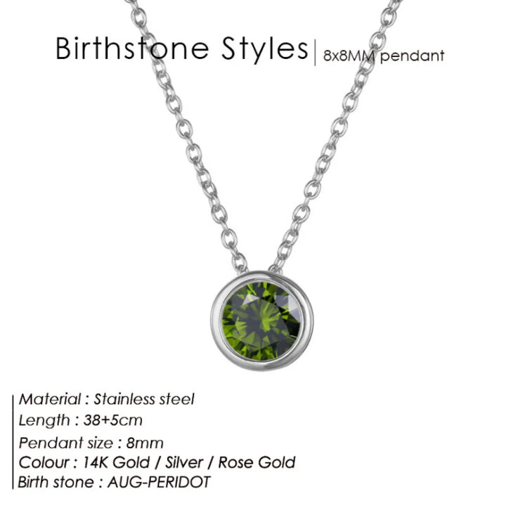 Birthstone Necklace – Stainless Steel Geometric Pendant Jewelry