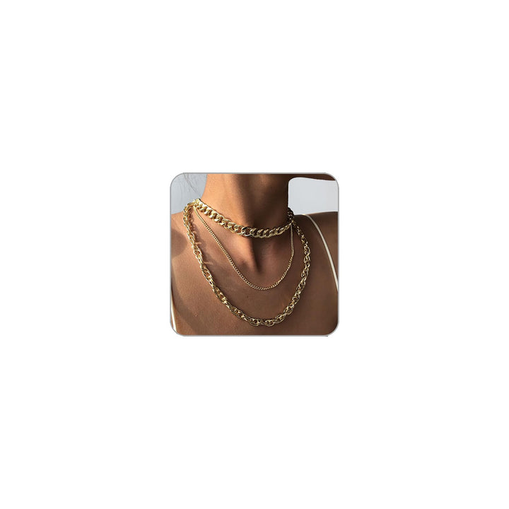 Chunky Gold Layered Necklace – Cuban Link Chain Choker Set