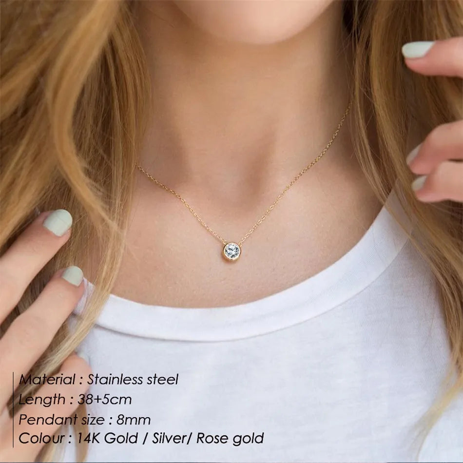 Birthstone Necklace – Stainless Steel Geometric Pendant Jewelry